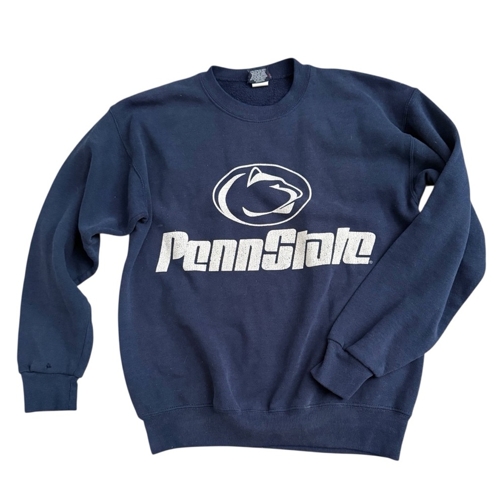Vintage 90s Penn State Pullover Navy Crewneck Sweatshirt / Nittany Lion Graphic